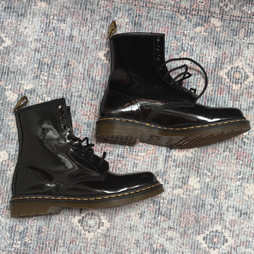 Dr. Martens Black Patent Lace-Up Ankle Boots